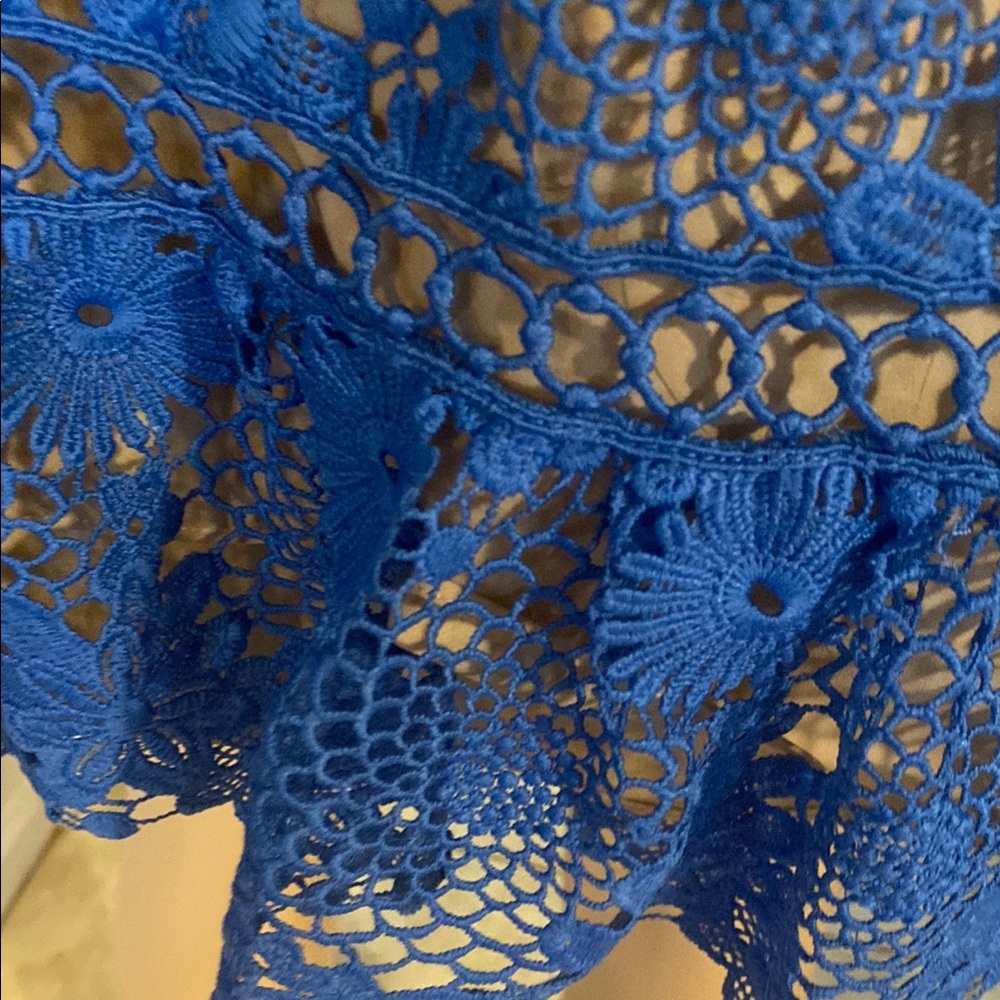 Saylor Blue Ruffled Tiered Mini Dress with high Neckline - Picture 6 of 12